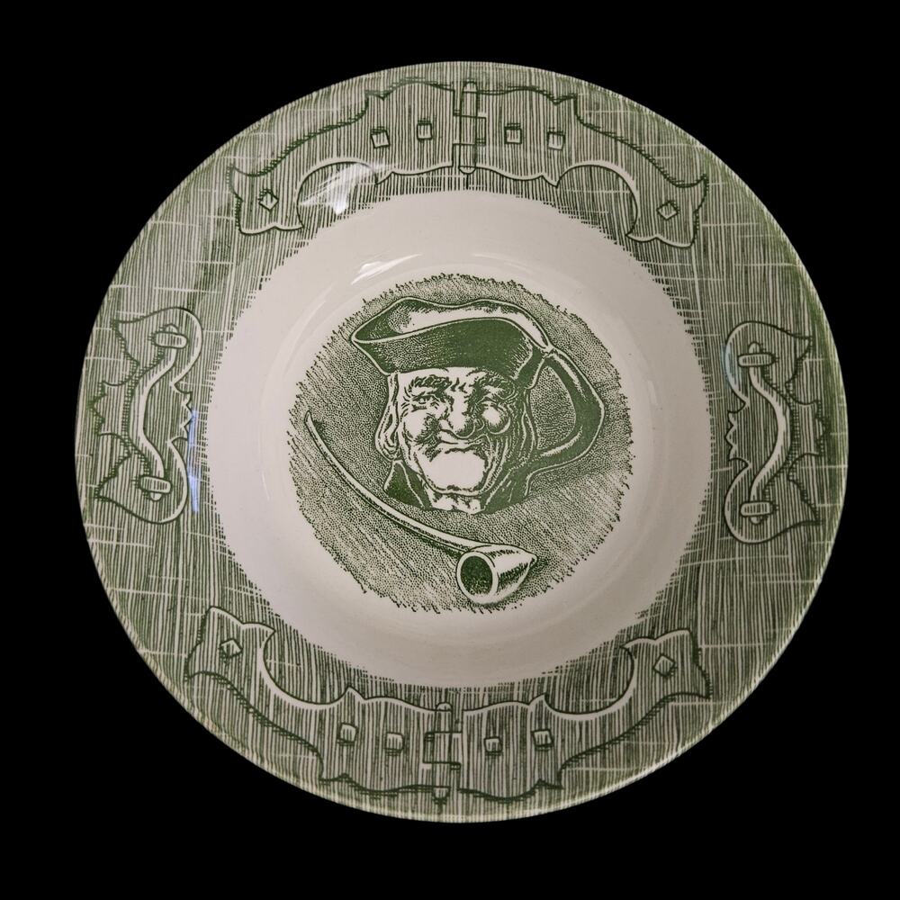 Green Transferware Portrait Dessert Bowls Set of 3 Ornate Floral Geometric